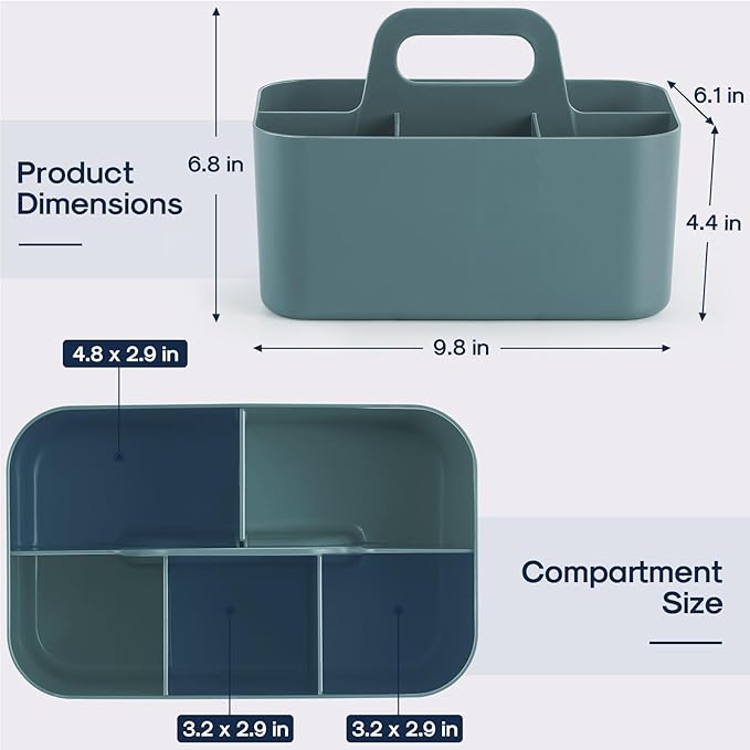 Multiuse Caddy Organizer with Handle - Stackable Plastic Tote Bin - Art Craft Supplies, Office, Desk, Stationery Pen Holder, Kitchen, Utensil, Makeup, Bathroom, Shower, Cleaning, Dorm Organizer - Cyan