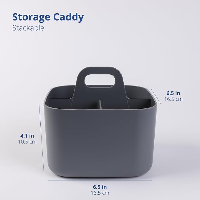BLUE GINKGO Stackable Organizer Caddy – Korean-Made Portable Tote for Bathroom, Office, Crafts, or School Supplies (Square, Gray)