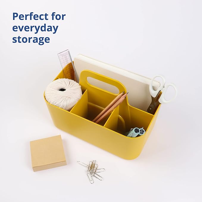 BLUE GINKGO Stackable Organizer Caddy – Korean-Made Portable Tote for Bathroom, Office, Crafts, or School Supplies (Rectangle, Yellow)