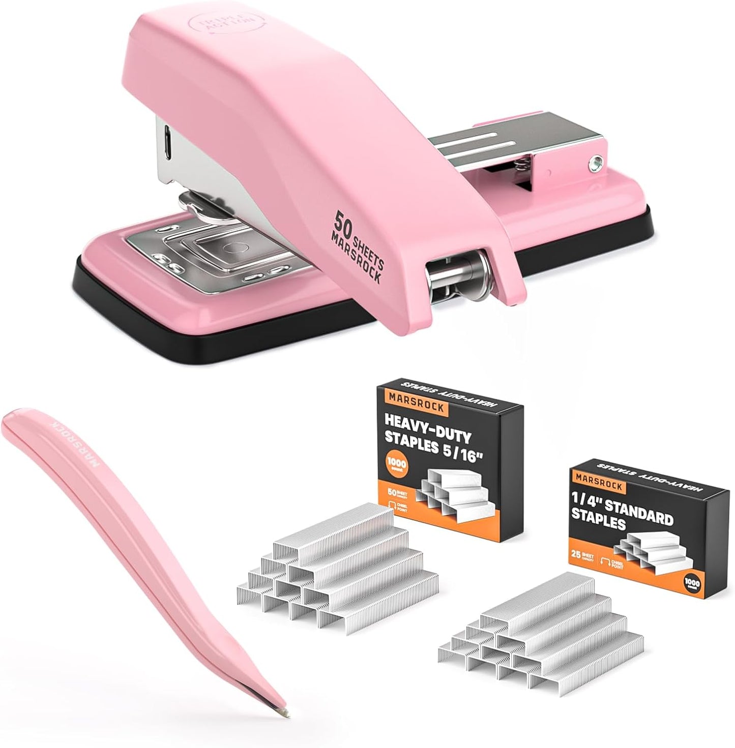 Desktop Stapler, Swing-Arm Swivel Stapler, 50 Sheet Capacity, 2000 Staples and Staple Remover, Rotatable Heavy Duty Staplers for Office, Home, Classroom, Booklet, Book Binding,Pink