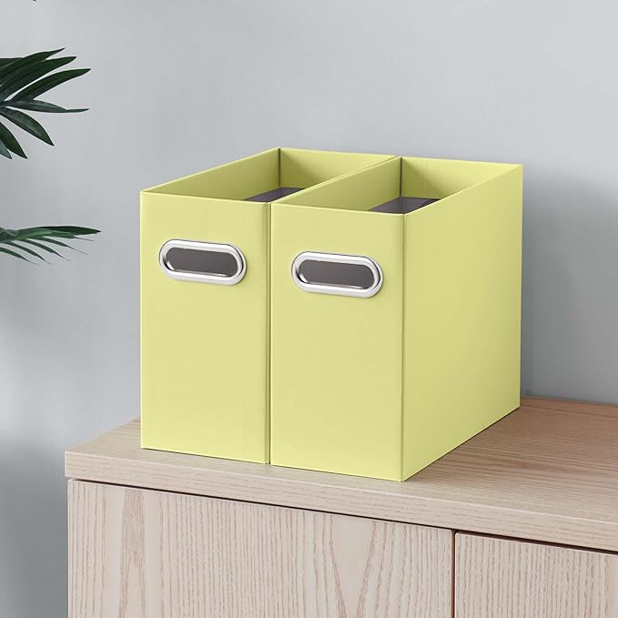 Oterri File Organizer, Small Storage Box, Cardboard File Folder Organizer, Collapsible File Box, Hanging File Organizer for Letter Size, Portable File Box, Only Box (Light Yellow,4 Packs)