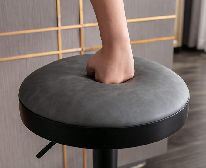 Round Swivel Counter Height Bar Stools Set of 4 Modern Adjustable Barstools Backless PU Leather Bar Chairs Industrial Island Chairs with Metal Base/Footrest for Kitchen Island/Pub/Bar, Grey