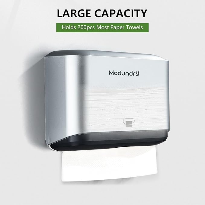 Wall Mount Paper Towel Dispensers: Adhesive No Drilling or Screws Install - Multifold/C/Z/Single fold Tissue Dispenser with Smart Lock, Hand Towel Holder for Bathroom, Restroom, Office, Home (Sliver)