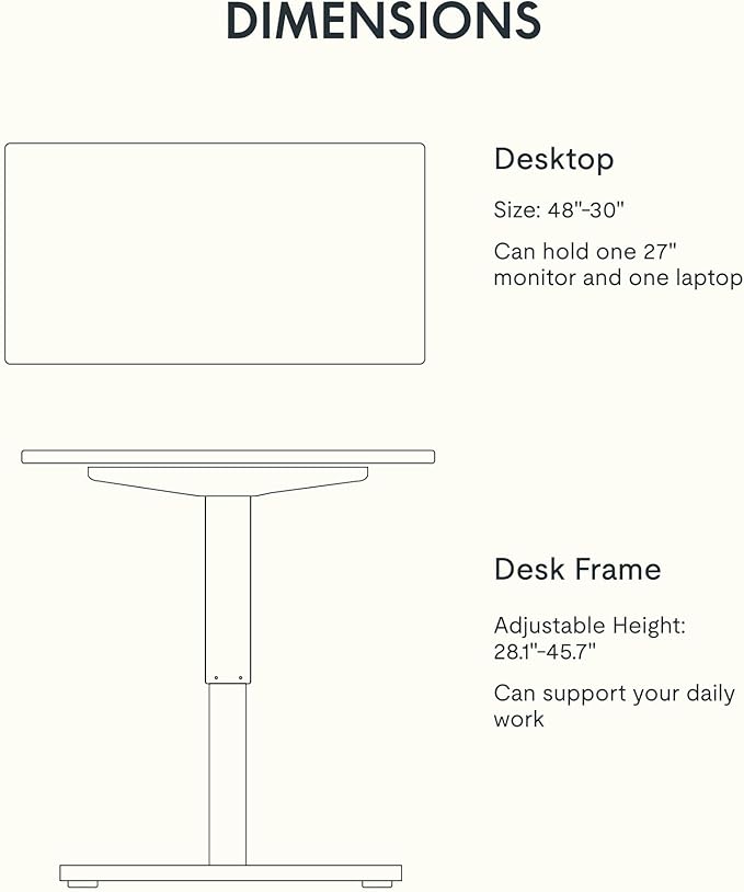 FLEXISPOT EN1 One-Piece Standing Desk, 48 x 30 Inches Electric Height Adjustable Desk for Home Office (White Frame + Gray Wood Desktop, 2 Packages)
