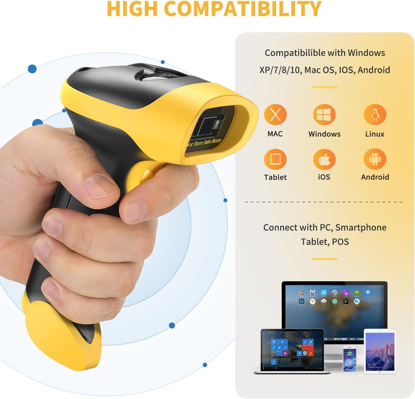 NetumScan Bluetooth QR Barcode Scanner, 3 in 1 Automatic Wireless 1D 2D Barcode Reader USB Image Code Scanner for Store, Warehouse POS, Computer, Tablet, iPad, iPhone, Android