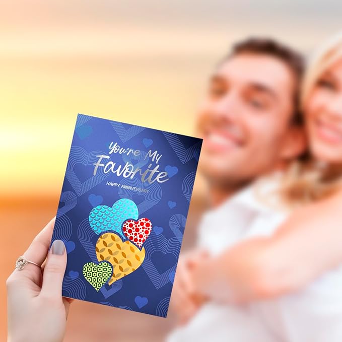 Anniversary Card to Husband Wife, Happy Anniversary for Him Her Couple, Premium Specialty Paper with Silver Foil Accents and a Textured Frosted Finish