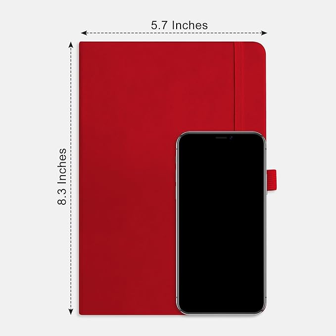 RETTACY Lined Journal Notebook, 192 Numbered Pages, A5 Medium Size (5.7'' x 8.3''), for Men & Women, Journaling, Writing, Work & Office, Leather Hardcover, 100 GSM Thick Paper (Red)