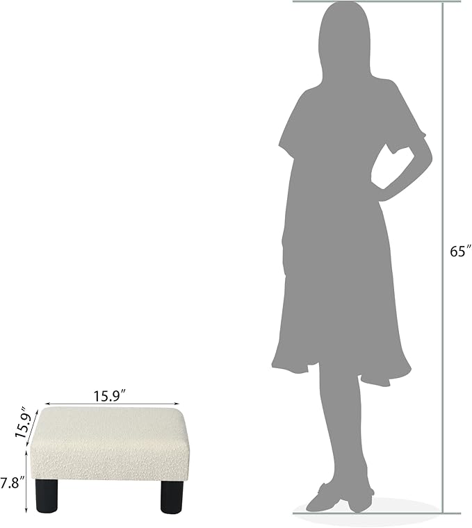 Joveco Small Foot Stool Ottoman, Cotton Line Square Footstool Upholstered Footrest Foot Rest for Chair, Under Desk, Office, Living Room, Pinstripe White