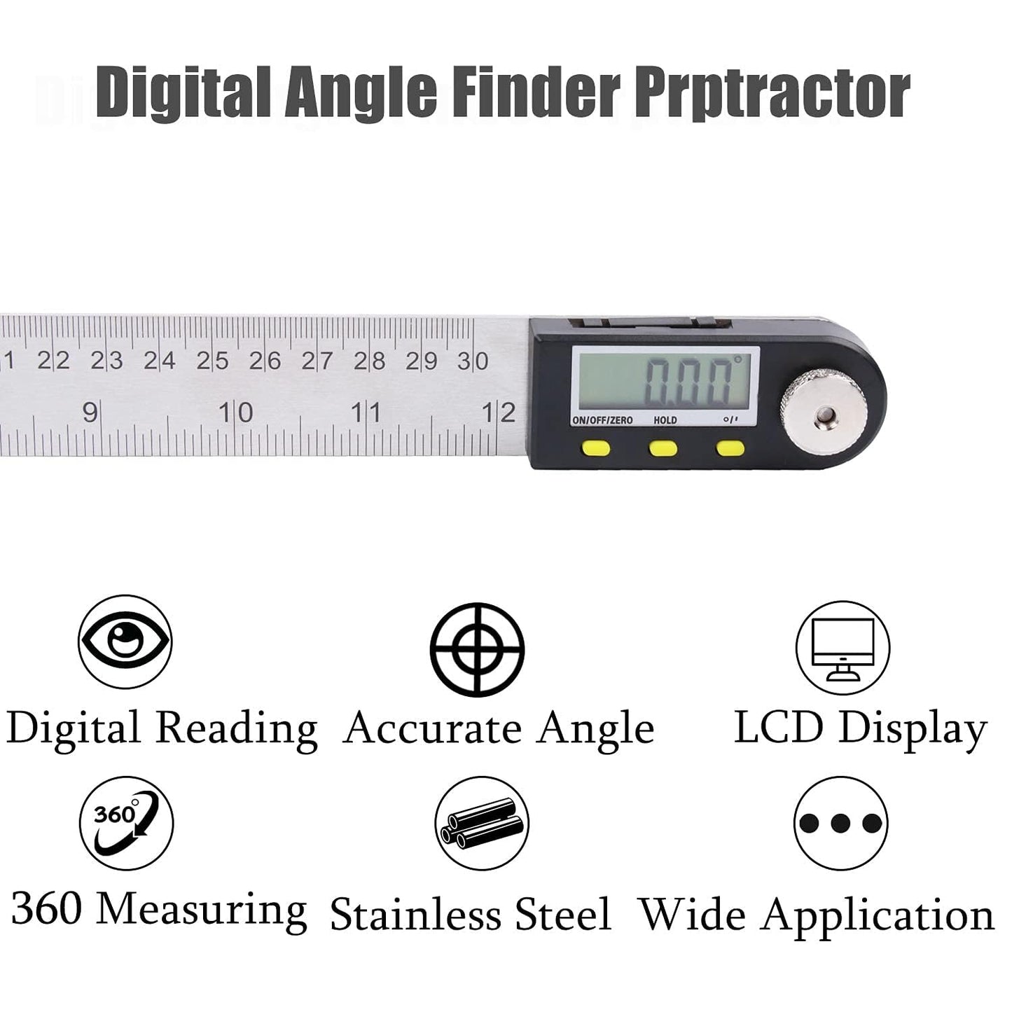 Delgada 12 inch/300mm Digital Angle Ruler and Stainless Steel Digital Angle Finder or Digital Protractor with Zeroing and Locking Function Battery Included