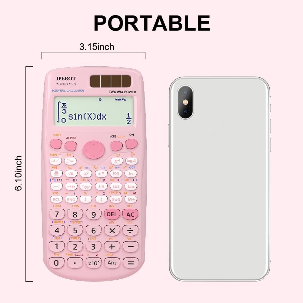 Scientific Calculators, IPEROT Pink Scientific Calculator 417 Function, Desktop Math Solar Calculators School Supplies Suitable for High School and College Students Algebra and Other Math Textbooks