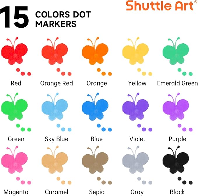Shuttle Art Dot Markers, 15 Colors Washable Dot Markers for Toddlers,Bingo Daubers Supplies for Kids Preschool Children, Non Toxic Water-Based Bingo Daubers