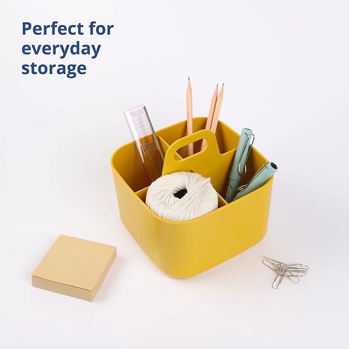 BLUE GINKGO Stackable Organizer Caddy – Korean-Made Portable Tote for Bathroom, Office, Crafts, or School Supplies (Square, Yellow)