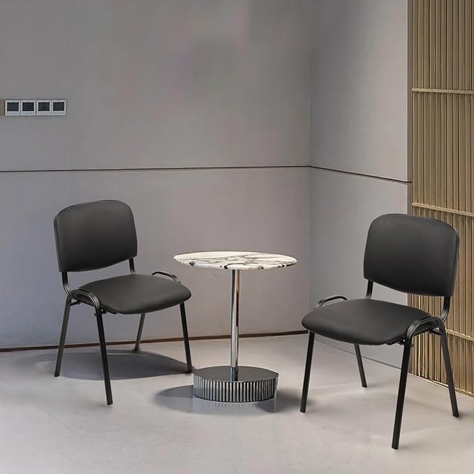 CLATINA Stacking Conference Room Chairs No Wheels, PU Leather Waiting Room Chair Armless Stackable Office Guest Chair with Metal Frames for Reception Lobby Side Training School, Black Set of 10