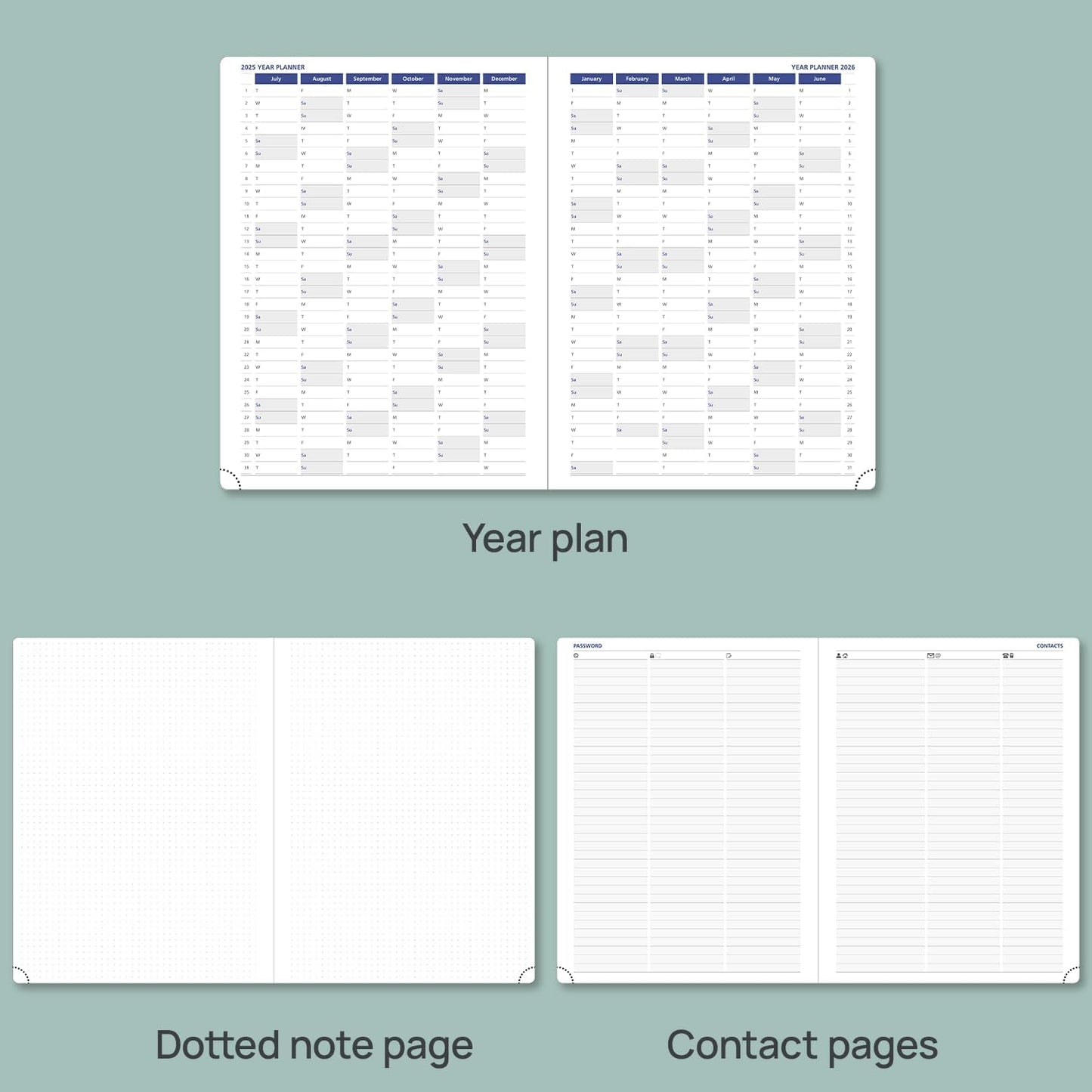 POPRUN Monthly Planner 2025-2026, 8.5'' x 11.25'', 13-Monthly Calendar (July 2025-July 2026) 15-Minute Hourly Appointment Book with Stair Tabs, Soft Cover, 100GSM Paper - Pacific Green
