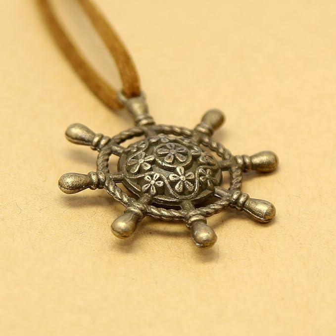 EvZ Leather Writing Journal Notebook, 5 Inches Vintage Nautical Spiral Blank String Diary Notepad Sketchbook Travel to Write in, Unlined Paper, Retro Pendants, Classic Embossed, Red Brown