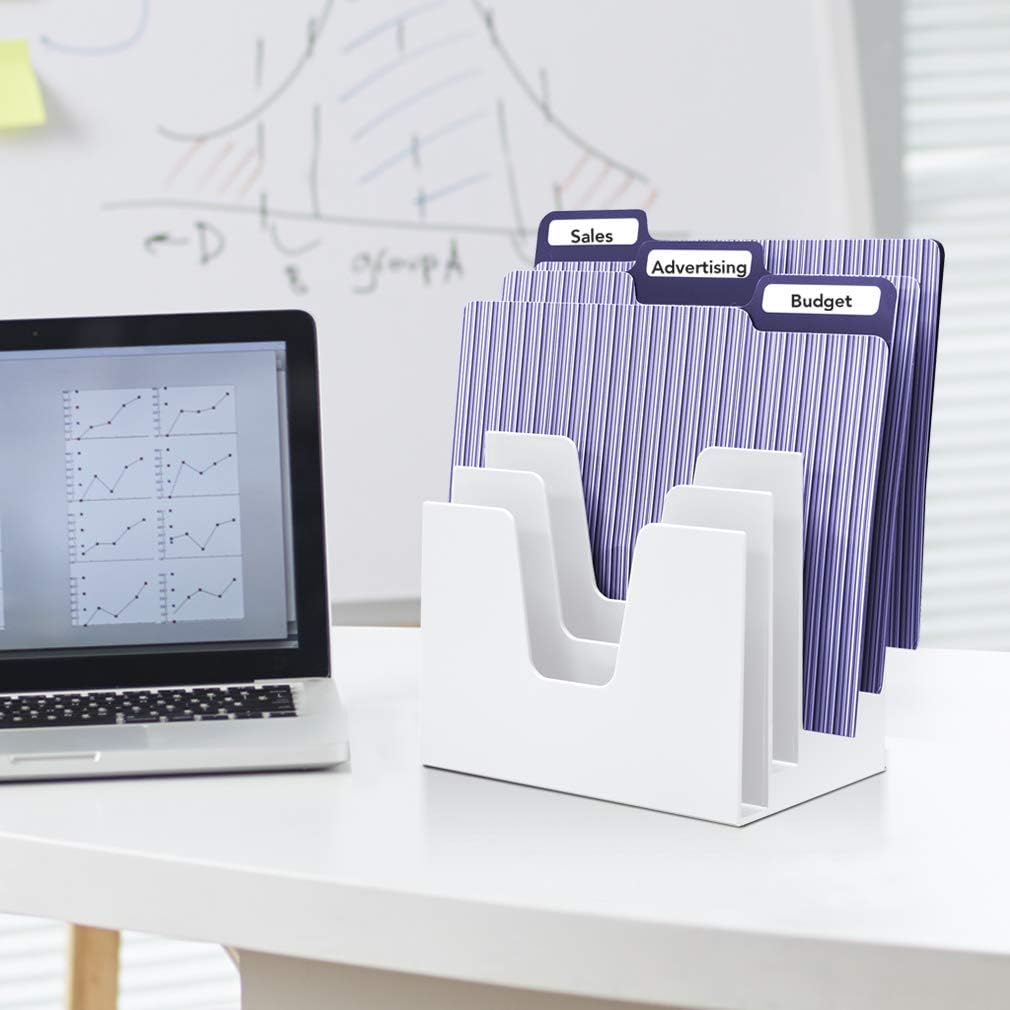 Acrimet 5 Section Incline File Sorter Organizer, Mail, Folder, Letter Desk Organizer, Rack for Office Organization Desktop (Plastic) (White Color)