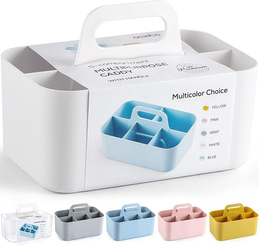 Multiuse Caddy Organizer with Handle - Stackable Plastic Tote Bin - Art Craft Supplies, Office, Desk, Stationery Pen Holder, Kitchen, Utensil, Makeup, Bathroom, Shower, Cleaning, Dorm Organizer -White