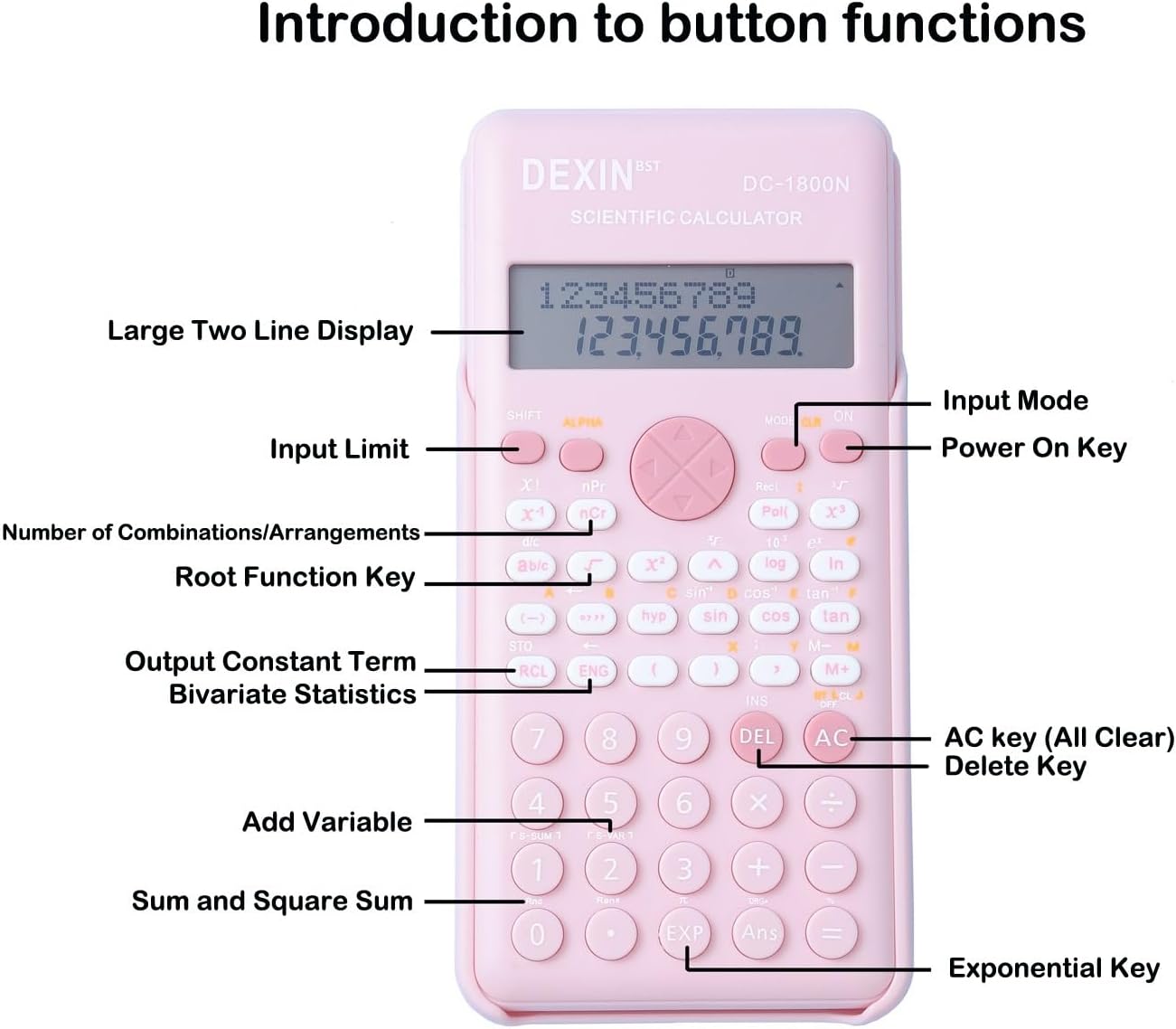 Scientific Calculators for Students, 240 Functions 2-Line Standard Scientific Calculator, Cute School Office Supplies,Math Calculator for School (Pink)