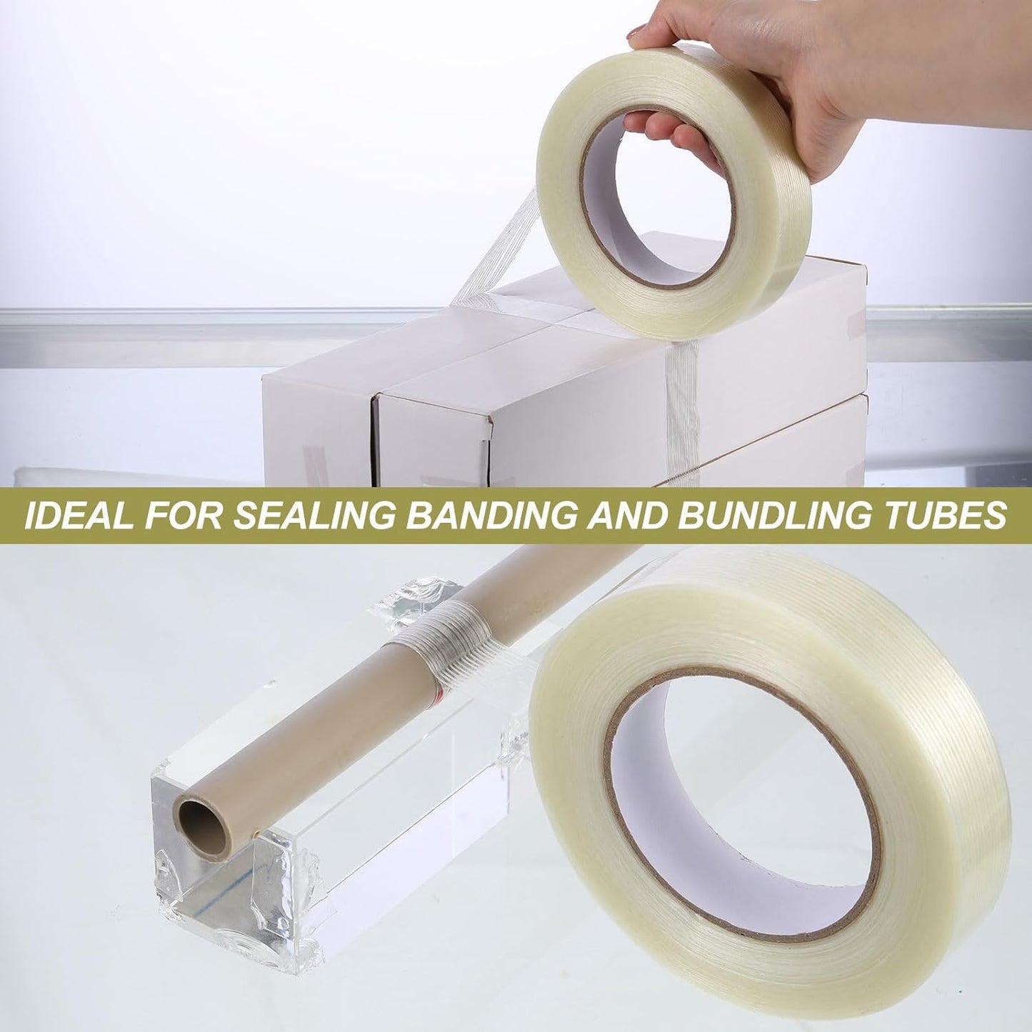 Treela 30 Rolls Filament Strapping Tape 5.5 Mil Transparent Reinforced Fiberglass Heavy Duty Packing Shipping Tape for Sealing Binding Fixing (1 Inch X 60 Yards)