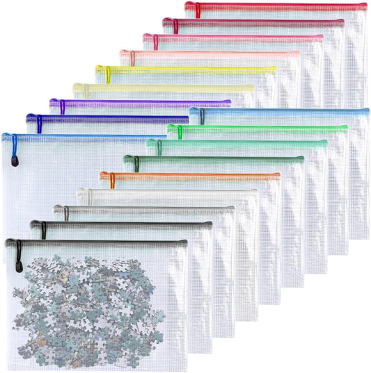 Oaimyy-4 * 6 inchs-18 Pcs-Plastic Mesh Zipper Pouch Document Folders Bag Zip File Bags for Office Supplies,Home,Travel Storages,Puzzle Board Games Storage-Multicolor