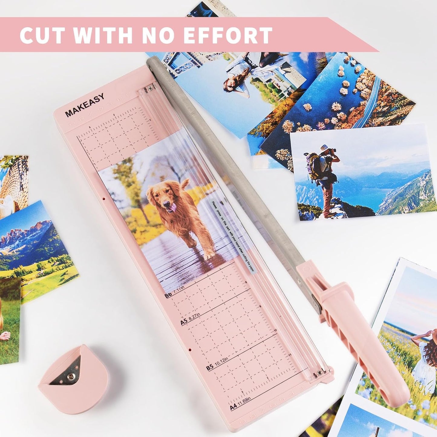 MAKEASY Paper Cutter 12 Inch, Guillotine Paper Cutter with 8 Sheet Capacity, Heavy Duty Paper Cutter for Cardstock, Paper Trimmer for Crafting, Classroom and Office, Pink