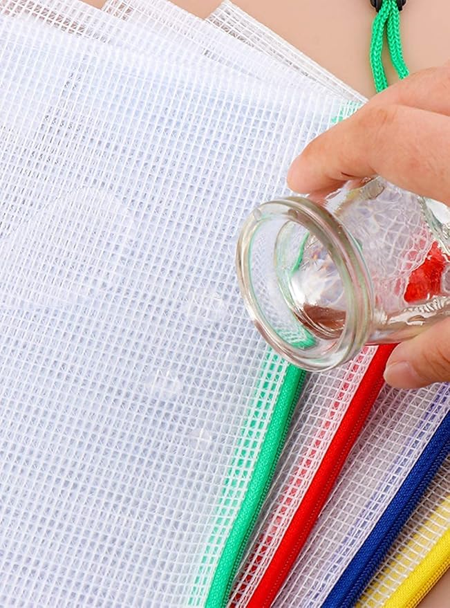 Oaimyy-24 Pcs Plastic Mesh Zipper Pouch Document Folders Bag Zip File Folders for School Office Supplies, Travel,Puzzles Games Organizing Storage-Black (MultiSize)