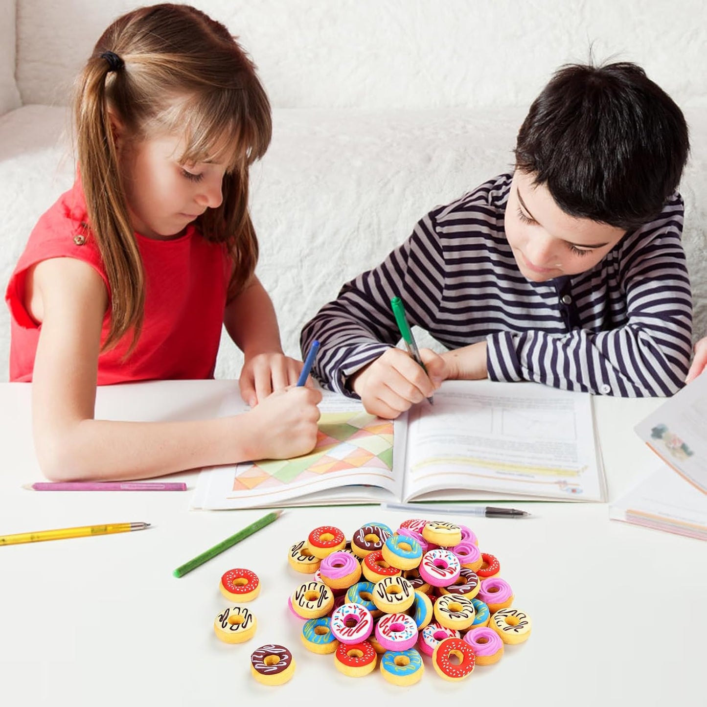 YGAOHF 50PCS 3D Cute Donut Erasers for Kids, Novelty Pencil Toppers for Candy Party Favors