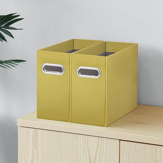 Oterri File Organizer, Small Storage Box, Cardboard File Folder Organizer, Collapsible File Box, Hanging File Organizer for Letter Size, Portable File Box with Handle, Only Box (Olive,2 Packs)