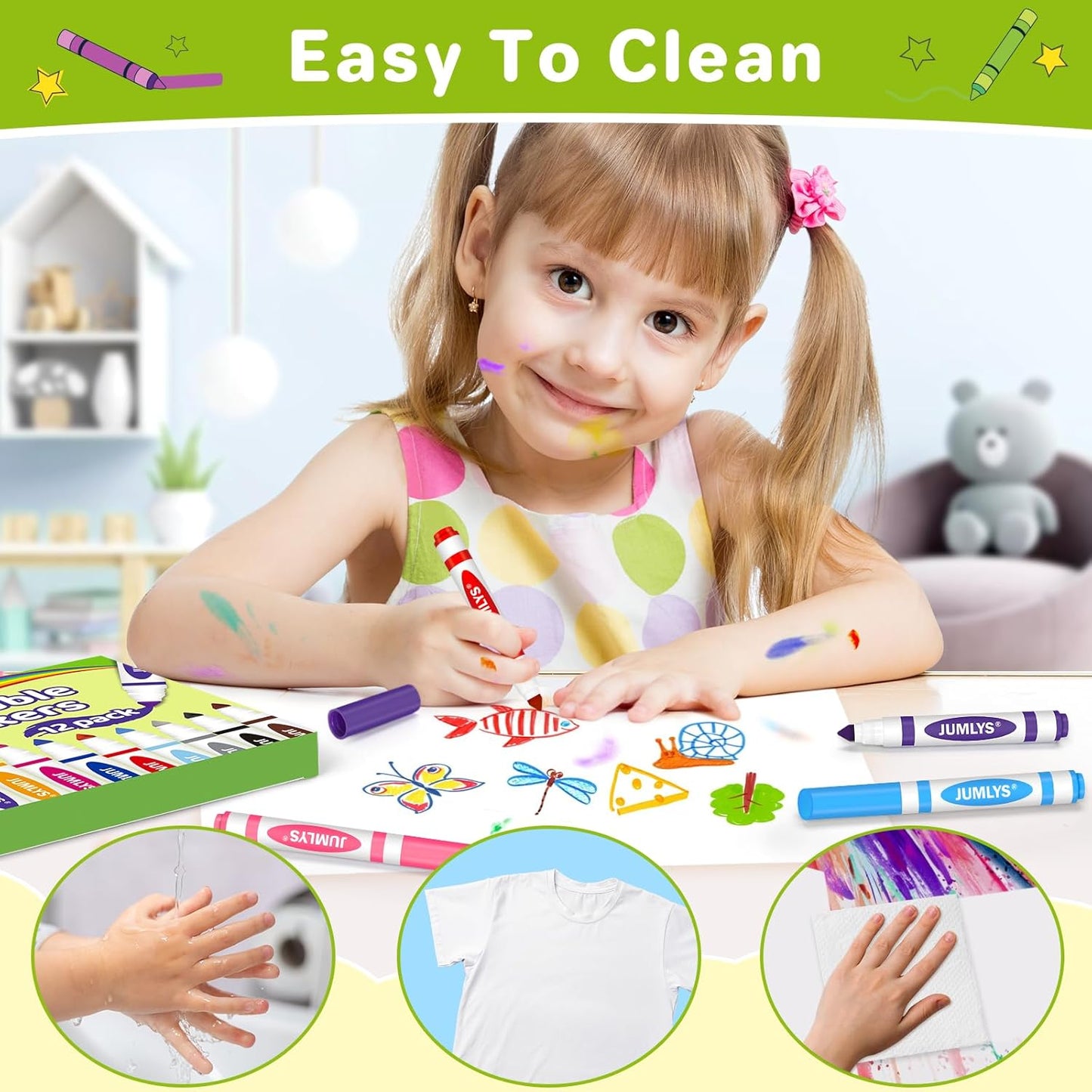 Jumlys 24 Boxes Washable Markers with 12 Colors, Bulk Color Marker for School Classroom, 288 Count Broad Tip Markers for Kids, Classroom Must Haves