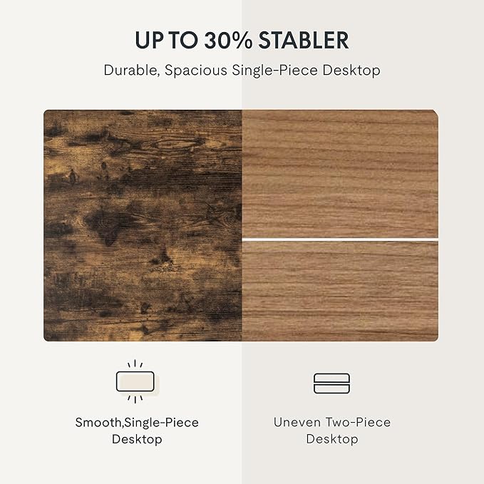 FLEXISPOT EN1 One-Piece Standing Desk, 55 x 28 Electric Height Adjustable Sit Stand Desk for Home Office (White Frame + 55" Rustic Top, 2 Packages)