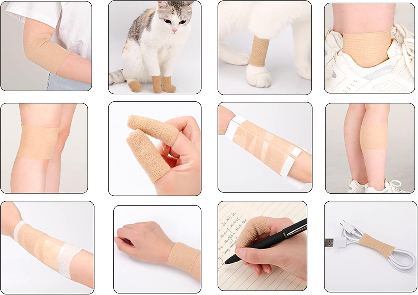 24 Pack Breathable Self Adherent Wrap, Athletic Elastic Non Woven Cohesive Bandage for Sports, First Aid Medical, Wrist, Ankle Sprains, Swelling and Vet Wrap 2 Inch 5 Yards (Rainbow Color).