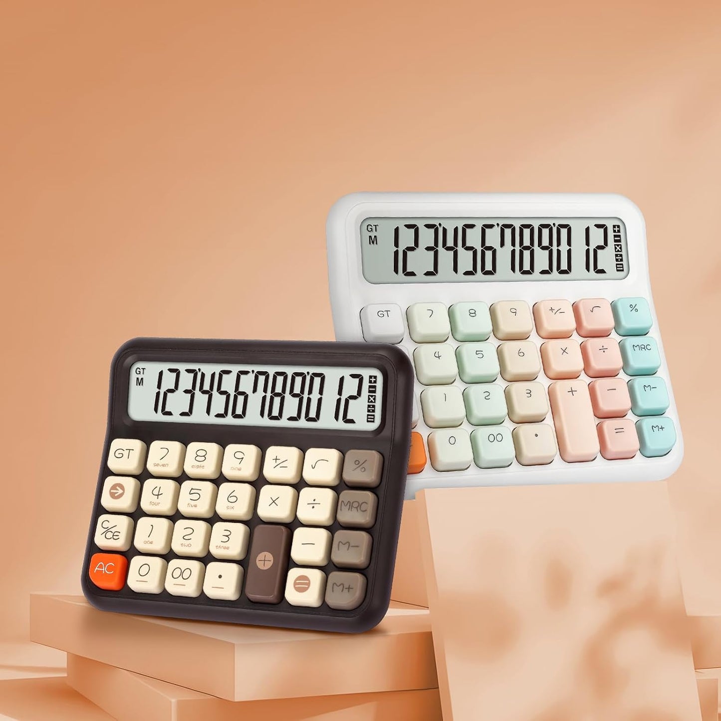 Pendancy Desk Calculator 12 Digit, Retro Cute Basic Calculator with Extra Large LCD Display and Buttons, for Office, School, Home Use