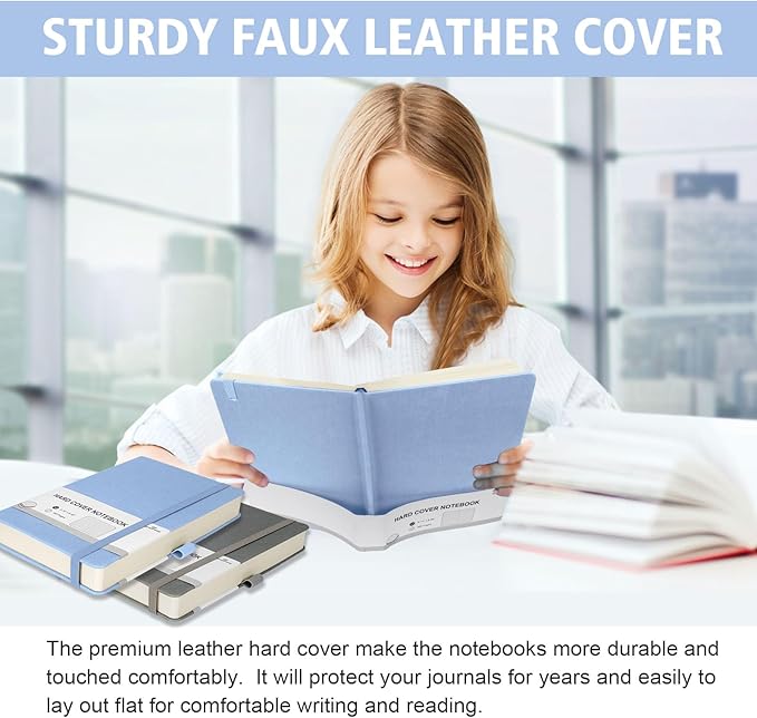 Lined Journal Notebook, 360 Numbered Pages(With page number), Thick Journal for Writing A5 College Ruled Notebook, 100gsm Lined Paper, Leather Hardcover, 5.75'' X 8.38''-1 Pack, Sky Blue