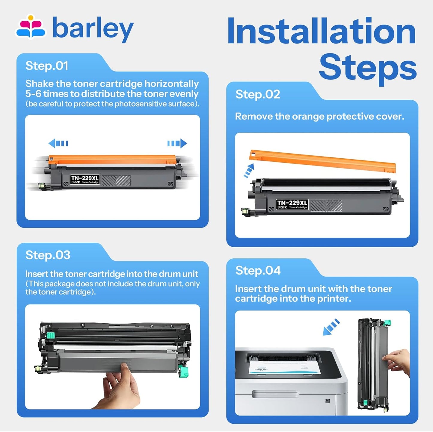 TN229XL TN229 Toner Cartridges 4 Pack High Yield Compatible TN229XL TN229 Replacement for Brother TN229XL TN-229XL TN229 XL HL-L3220CDW MFC-L3765CDW MFC-L3780CDW Printer.