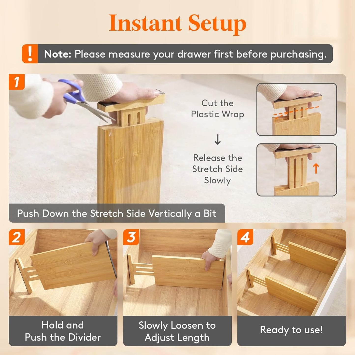 Lifewit 6 Pack Drawer Dividers Bamboo 6" High, 11-17" Adjustable Drawer Organizers for Clothes, Expandable Dresser Separators in Bedroom/Bathroom/Kitchen/Fridge/Office Organization and Storage