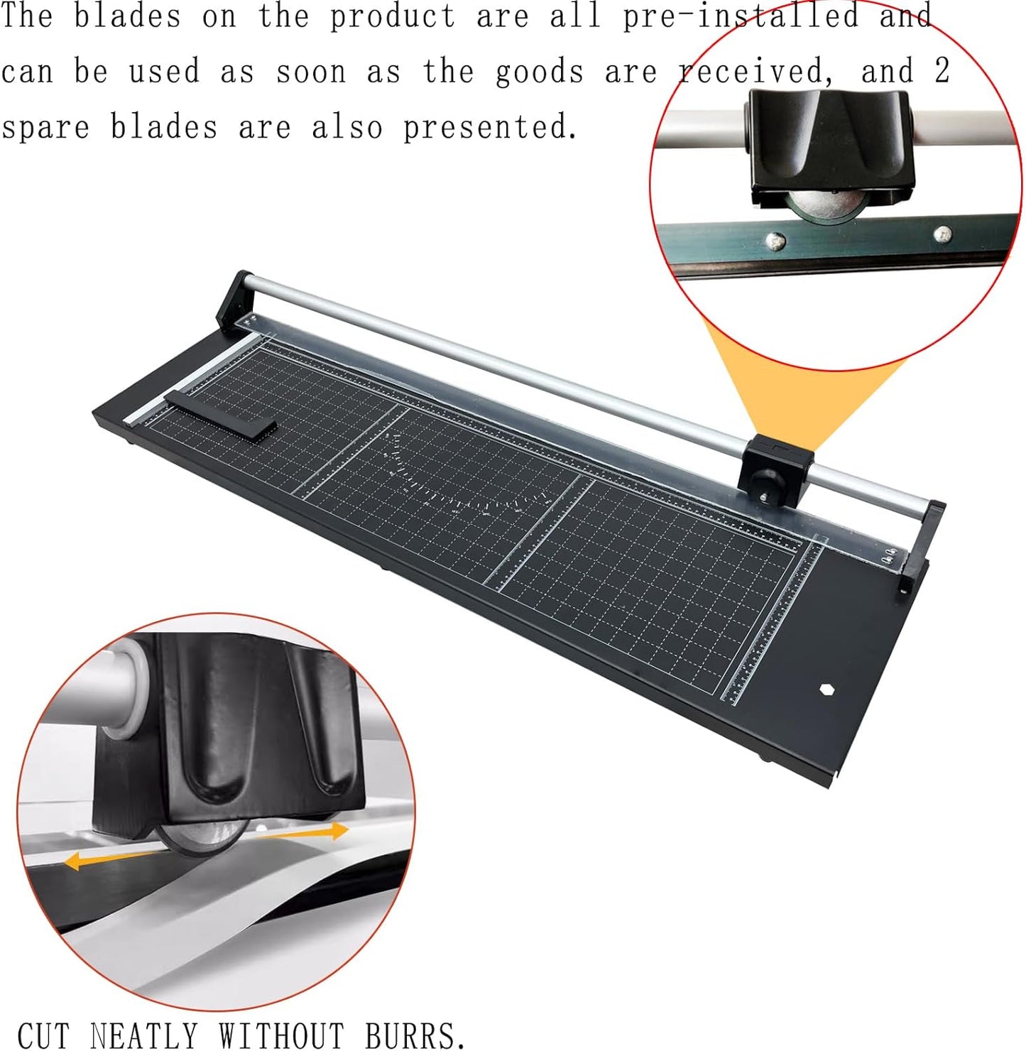 48'' Manual Rotary Paper Trimmer Cutter with an Angle Line Rolling Guillotine Paper Cutting Machine for Cutting Photo Paper, Film(Black)
