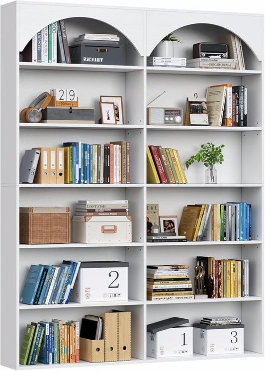 70.8’’ Tall Bookshelf and Bookcase, 7-Tier Double Wide Bookcase Modern Large Open Display Shelves with Curved Baffle for Home Office Living Room (White)