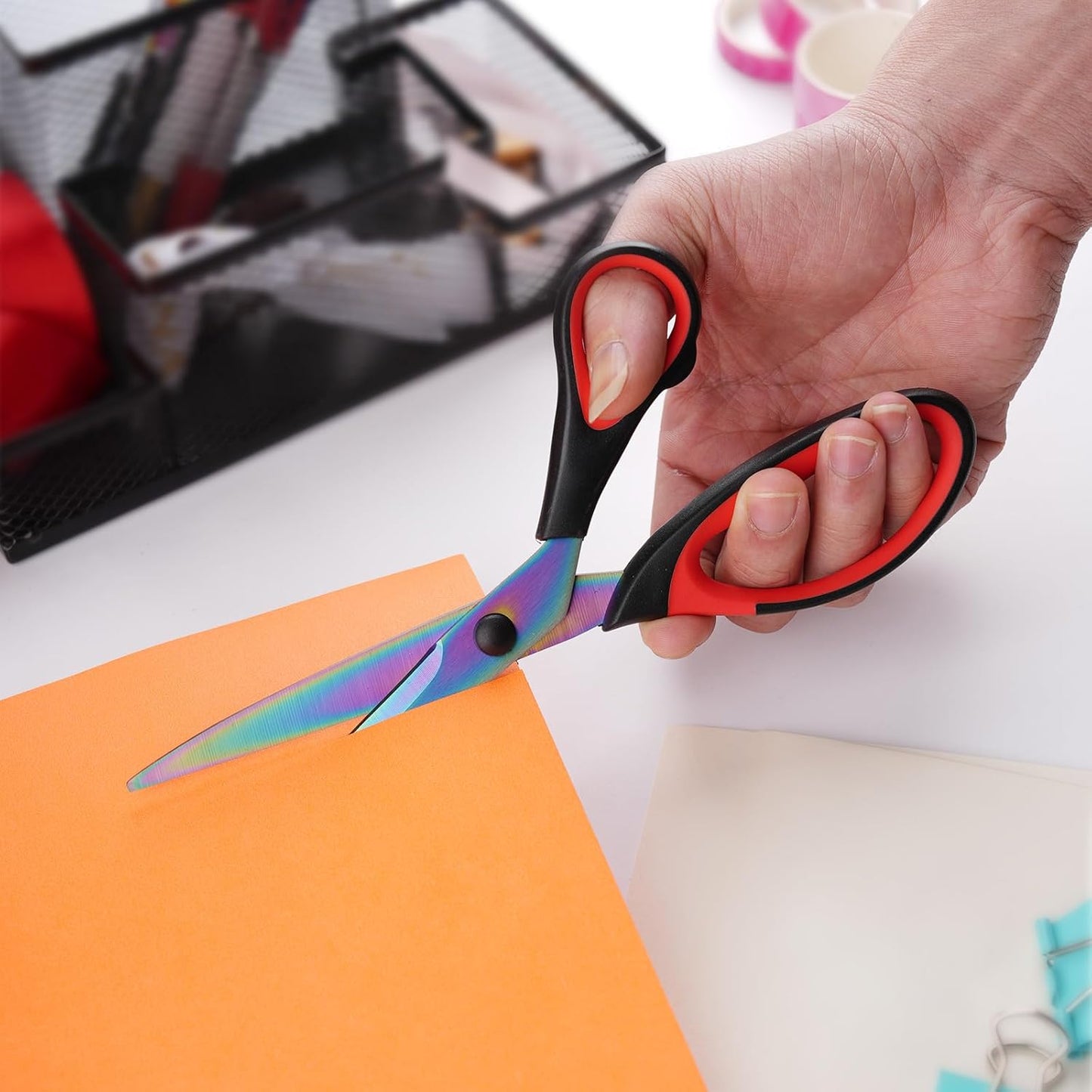 Craft Scissors Set of 3 Pack, All Purpose Sharp Titanium Blades Shears, Comfort Grip Handle, Multipurpose Fabric Scissors Tool Great for Adults, Office, Sewing, School and Home Supplies, Red&Black