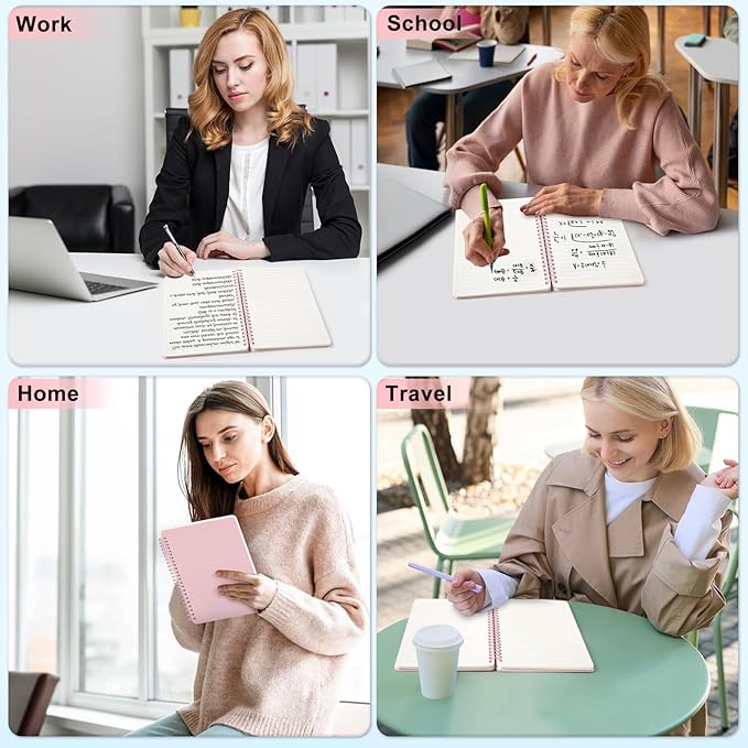 Lined Spiral Journal Notebook, A4 Hardcover Leather Notebook for Work, 8.5''×11'', 100GSM Thick Paper Spiral Bound Journaling Notebooks for Women & Men Office School Note Taking Business, Pink