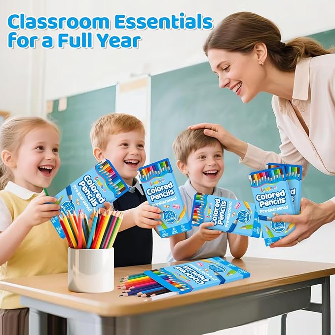 144 Count Colored Pencils for Kids, 12 Pack Colored Pencils in 12 Colors, Pre-sharpened Color Pencils Bulk, Coloring Pencil Bulk for Teachers Supplies, Back to School Classroom Prizes Gifts