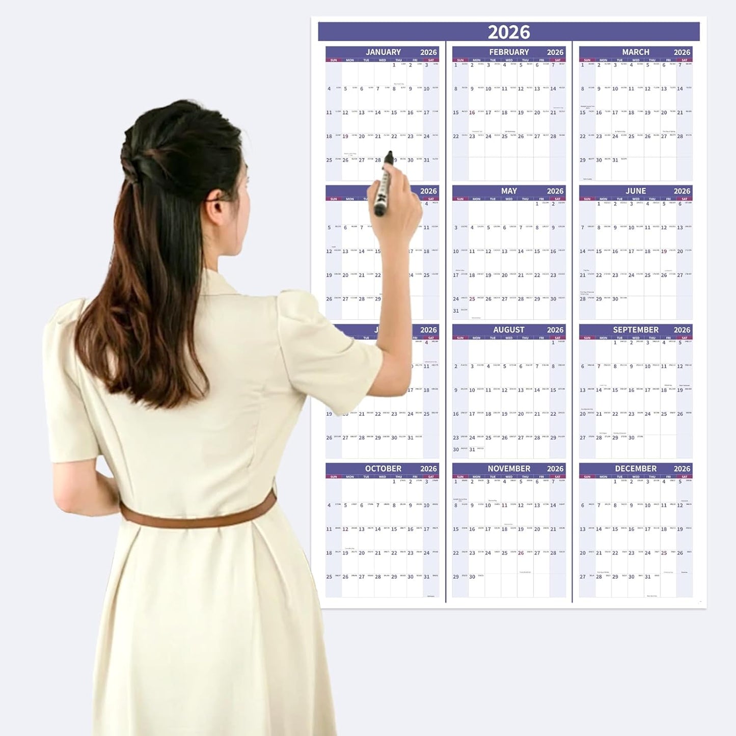2026 Wall Calendar 34.8" x 22.8" Large Vertical Yearly Wall Hanging Calenda with Julian Date Thick Paper Calendar 12 Month Annual Wall Planner for Wall Office Fridge(Purple)
