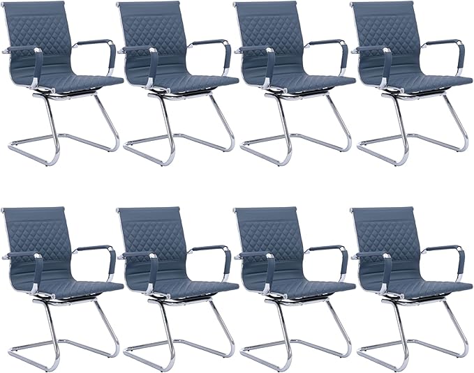 Office Guest Chairs Reception Chairs Waiting Room Chairs Set of 8 Conference Room Chair with Mid Back, Modern PU Leather Desk Chairs, Navy
