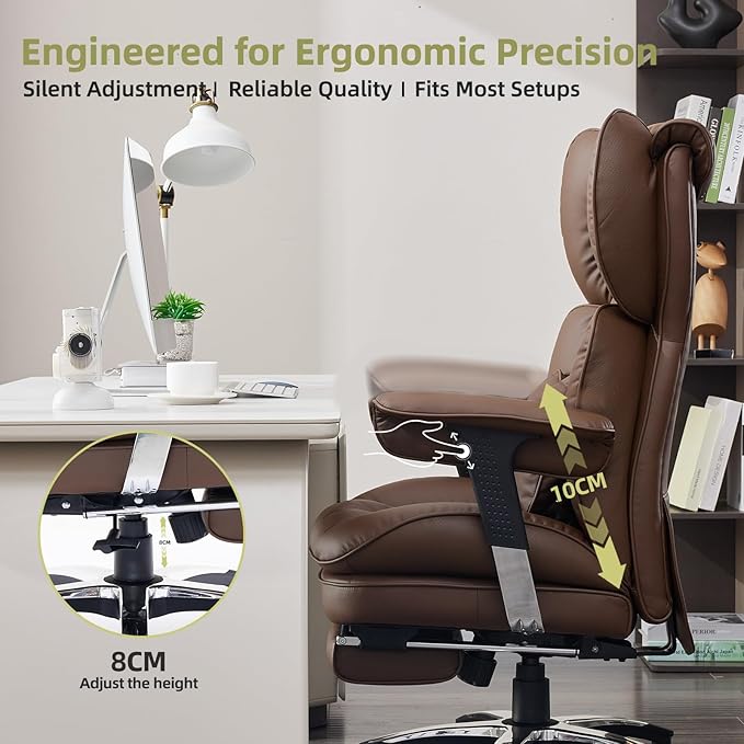 Efomao Big and Tall Office Chair with Footrest – High Back Computer Chair with Adjustable Armrests,Executive Office Chair with Wide Seat, Modern Desk Chair for Home Office, Gaming, or Study, Brown