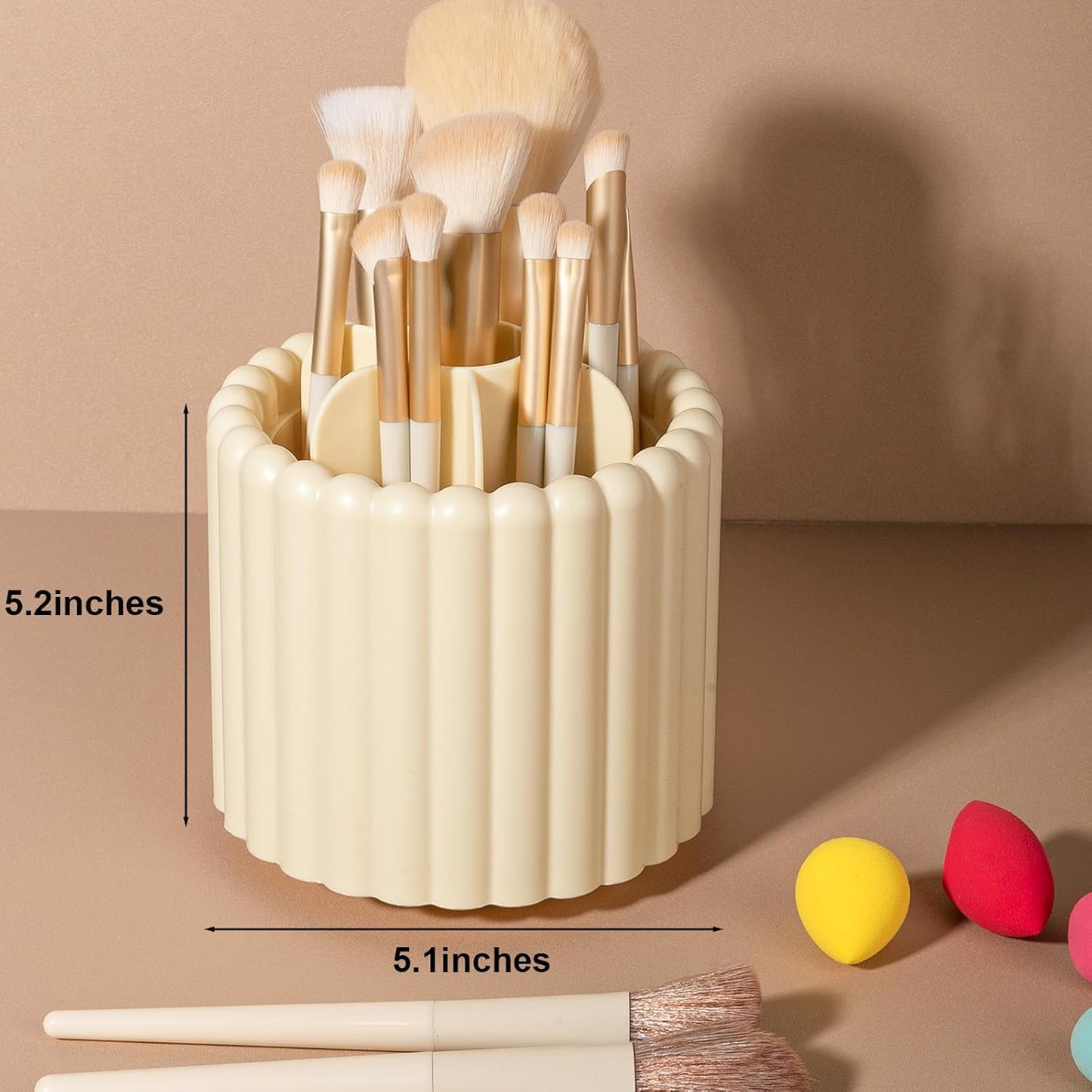 Anyoifax 360 Rotating Makeup Brush Holder 7 Slots Make Up Brush Organizer Removable Spinning Cosmetic Brushes Storage Pen Holder for Vanity, Dresser, Desk, Beige