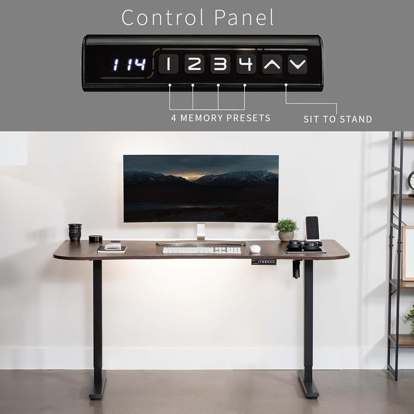 VIVO Electric 63 x 32 in Rustic Standing Desk, Memory Height Adjustment, 1B Series, Vintage Brown Top Black Frame, DESK-KIT-1B1N