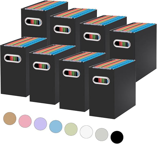 Oterri File Organizer, Small Storage Box, Cardboard File Folder Organizer, Collapsible File Box, Hanging File Organizer for Letter Size, Portable File Box with Handle, Only Box(Black,8 Packs)