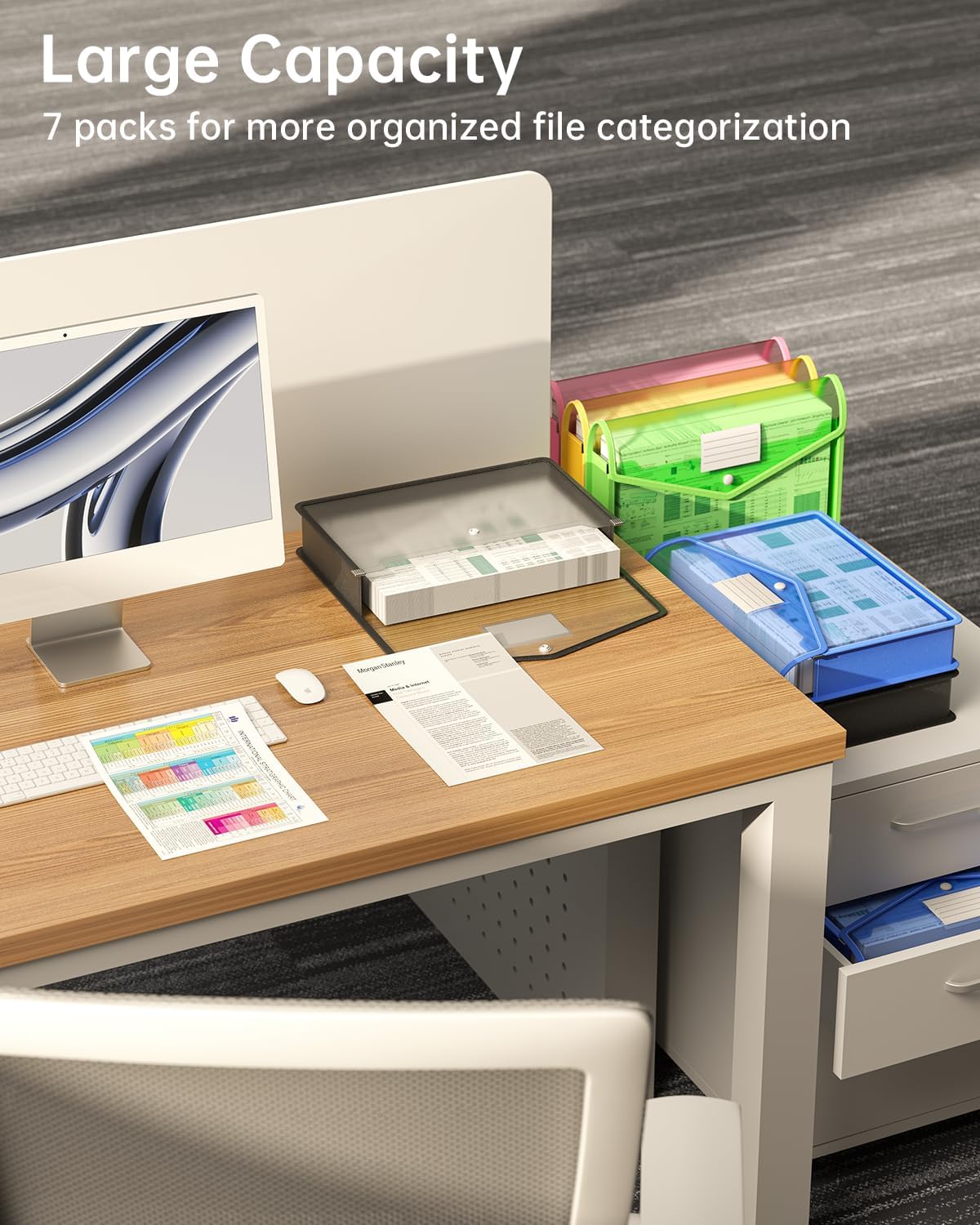 Plastic Expanding File Folder, Transparent envelopes with Snap Closure,No Dividers,Large Capacity,Assorted Colors,Bills&Taxes,Letter/A4 Size for School/Office/Home-7 Pack