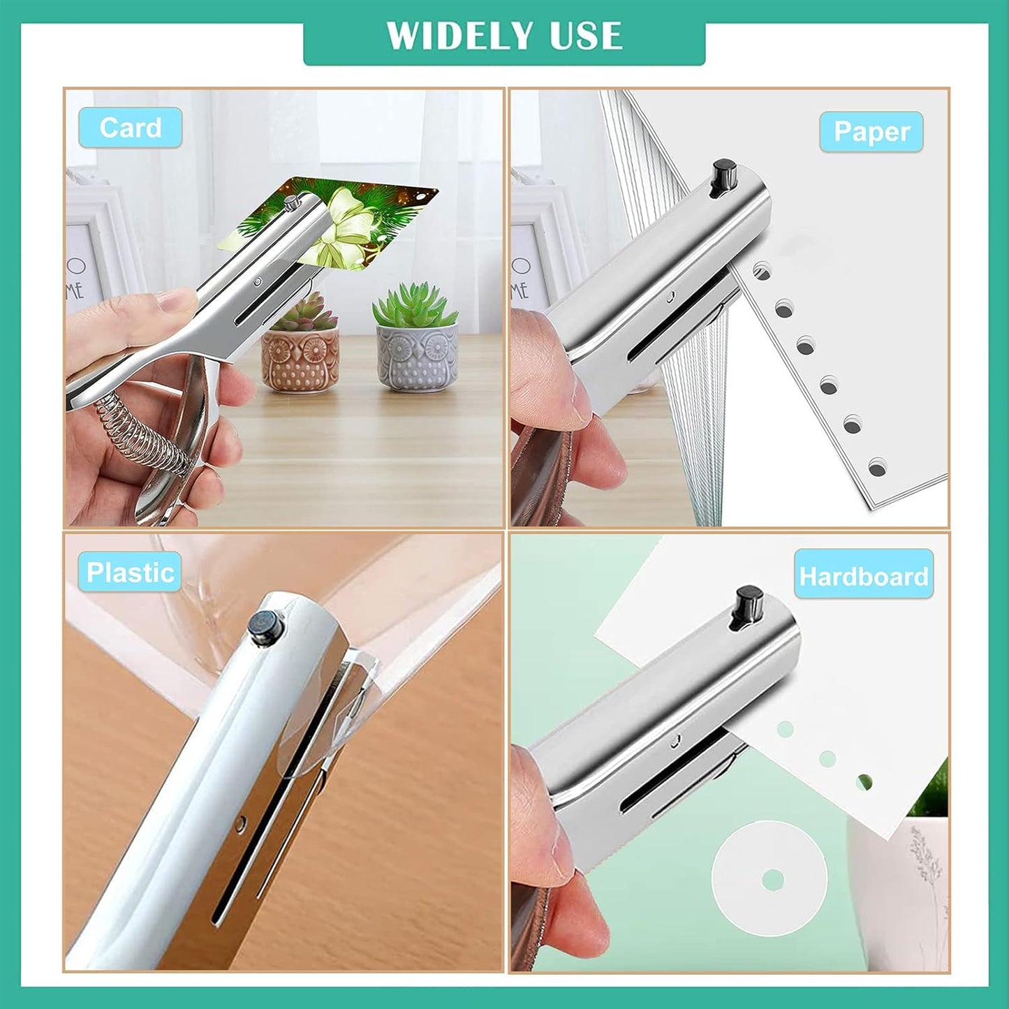 1/8 Inch Single Hole Punch - 2 Inch Reach Deep Throat Heavy Duty Paper Punch - Portable Hand Held Long Reach for ID PVC Cards Plastic Cardboard Photos