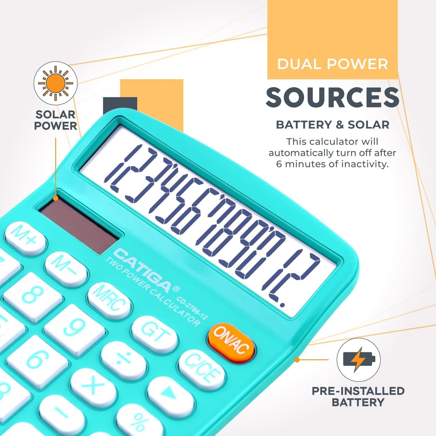 CATIGA Desktop Calculator 12 Digit with Large LCD Display and Sensitive Button, Solar and Battery Dual Power, Standard Function for Office, Home, School, CD-2786