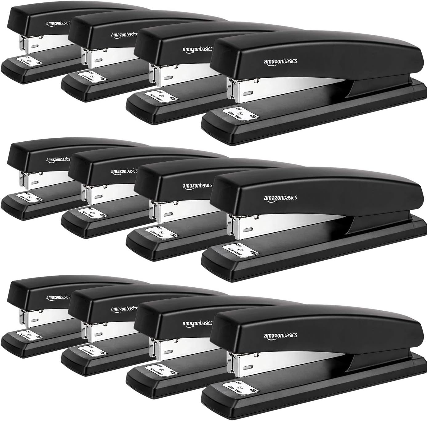 Amazon Basics 25-Sheet Capacity, Non-Slip, Office Desk Stapler with 1000 Staples, Black - Pack of 12